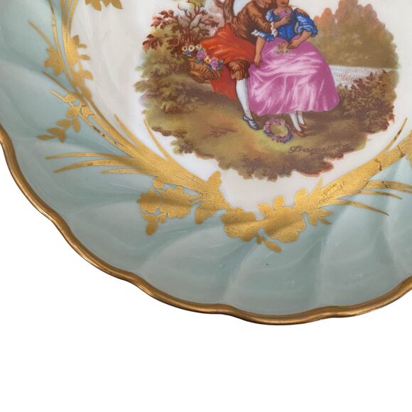 Vtg Limoges Signed Hand Painted Scene Footed Pedestal Candy Dish Courting Couple - Picture 8 of 16
